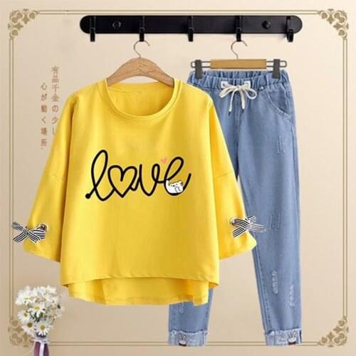 Two-piece Summer Womens 2021 New Girl Casual Sports Fashion Suit High School Students Short-sleeved Two-piece Trend