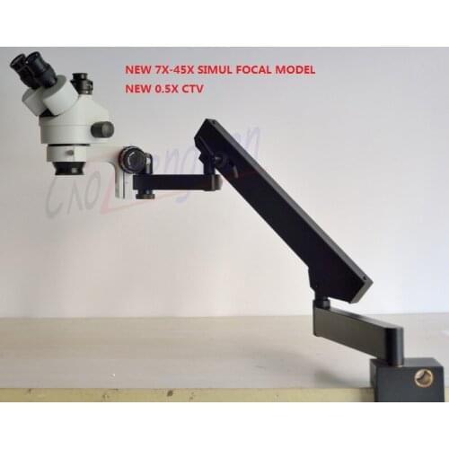 FYSCOPE NEW MICROSCOPE 7X-45X STEREO ZOOM SIMUL FOCAL MICROSCOPE +ARTICULATING STAND MICROSCOPE WITH 0.5XCTV