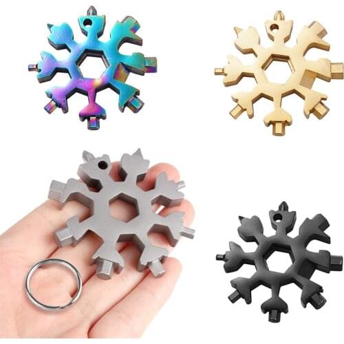 18-in-1 Snowflake MultiTool Stainless Steel Card Combination Spanner Keyring Hex Multifunction Outdoor Hike Wrench Camp Survive