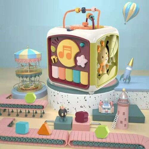 Multifunctional Musical Toys for Toddler Geometric Building Block Knocking Piano Drummer Polyhedral Body Cube Educational Toys