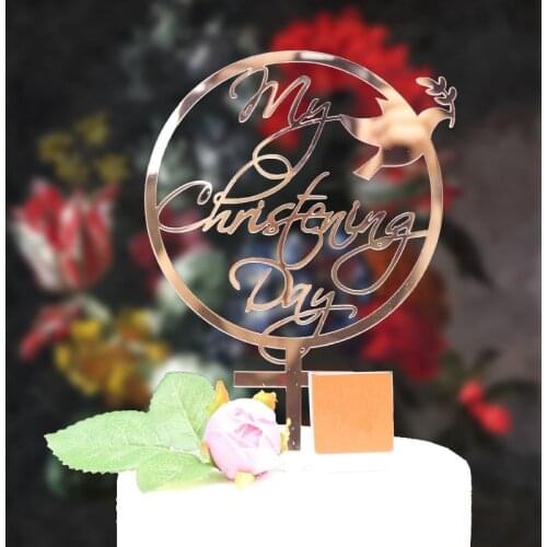 My Christening Day Acrylic Cake Topper Rose Gold Circle Wedding Acrylic Cupcake Topper For Christening Party Cake Decorations