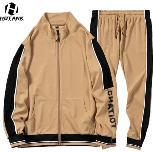 2021 New Sportswear Set Mens Spring Contrast Cardigan + Sweatpants Fashion Patchwork 2 Piece Sets Casual Track Suit Men