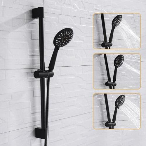 Black 3 Function ABS Hand Held Shower Head High Pressure Rain Shower Sprayer Set Wall Mount Slide Bar with Hook and Bracket