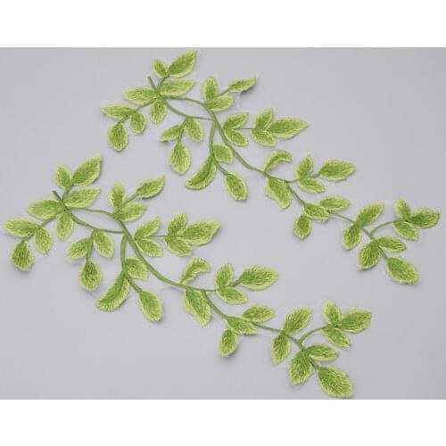 1Pair 29X12cm Forest Green Leaf Venise Lace Trim Patches Sewing On Embroidered Applique Diy Crafts Wedding Dress Decoration