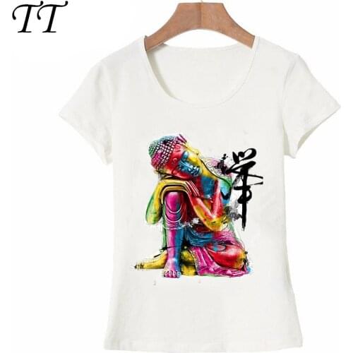 2021 new Summer fashion womens Tops fine Buddha printed T-Shirt Colorful zen design casual T Shirt beautiful cute girl Tees