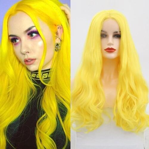 QUINLUX WIGS Yellow Wavy Long Wigs For Women/Girl High Temperature Heat Fiber Cosplay Or Daily Use Synthetic Wig Half Hand Tied