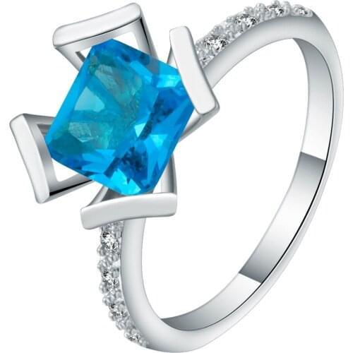 Simple Ocean Blue Claw Bead Designer Wedding Bands Ring Silver Color New Fashion Women Wedding And Engagement Ring Bijoux Femme