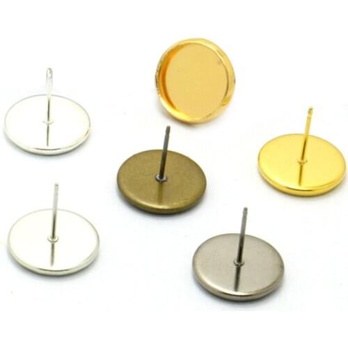 20X Ear Stud inner 10mm Cabochon Cameo Setting Blank base Silver/Gun Balck/ Antique Bronze/Gold/Rhodium Silver Plated
