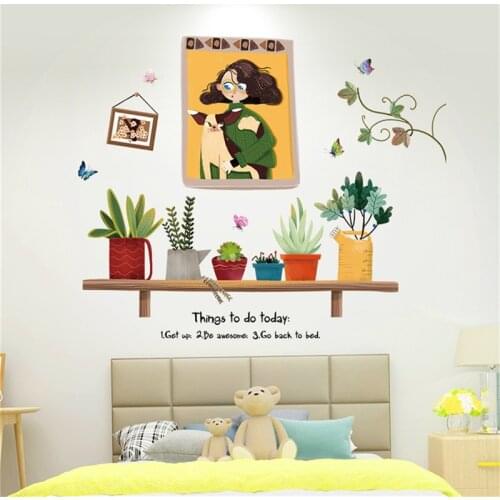 Garden Plant Bonsai Home Decor Wall Stickers For Living Room Wall Sticker Flower Kitchen PVC Wall Decals DIY Decoration