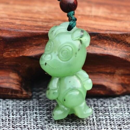Certificate) Natural Green Hetian Jades Pendant Carved Zodiac dog mascot Pendant Necklace Gift for Women ,Man Jewelry +Rope