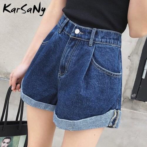 KarSaNy Denim Shorts For Women Summer High Waist Wide Leg Retro Short Femme Loose Shorts Jeans Feminino Short Jeans Denim Pants