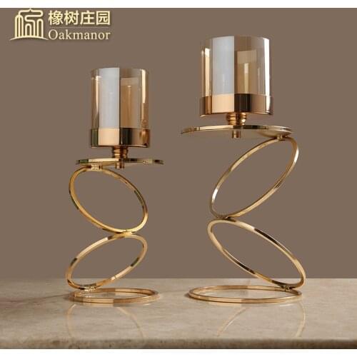 Glass Candle Holders Modern Europe Stand Candle Holder Metal Golden Candlestick Tealight Kandelaar Table Centerpiece XX50CH