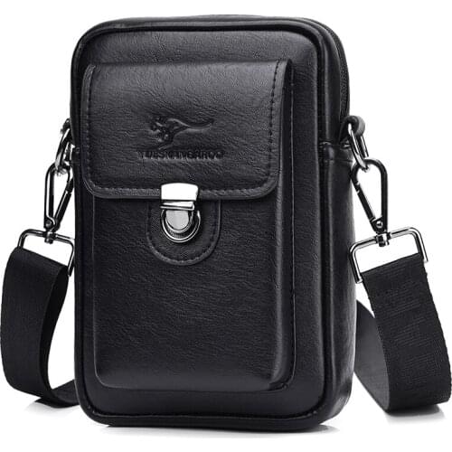 Retro Business Mens Small Sling Bag High Quality Leather PU Mini Crossbody Bag Fashion Male Belt Waist Pack Phone Pouch Handbag