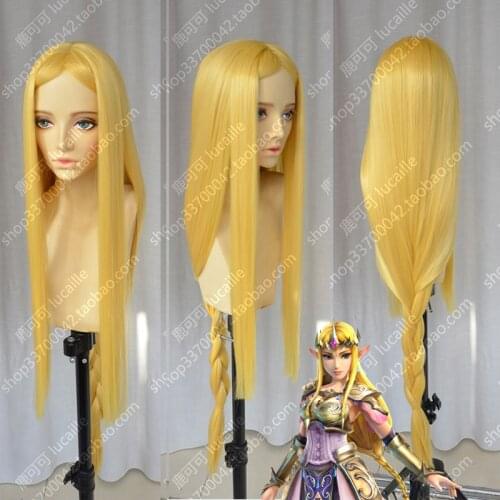 Zelda Elizabeth Smith Princess Zelda 100cm Long Golden Blonde Heat Resistant Cosplay Costume Wig + Track + Cap