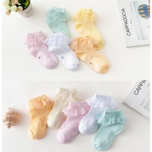 Spring Fashion Girls Socks Baby Girl Ruffle Sock Cute Baby Breathable Toddle Designer White Pink Lace Kid Cotton Socks For Kids