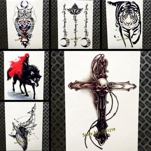 Black SABBATH Skull Cross Temporary Tattoo Stickers Men Women Body Art Flash Fake Tatoo Chest Crucifix Waterproof Tatoo Neck