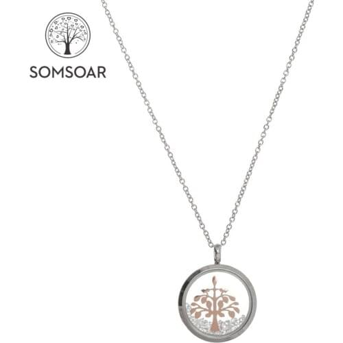 Somsoar Jewelry 23mm 316L Stainless Steel Locket Necklace Tree of Life Charms with White Crystal in Glass Pendant as best gift