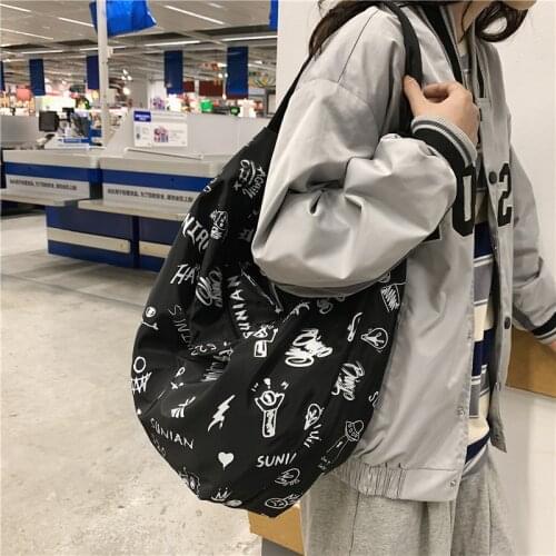 Women Large Shoulder Bag Graffiti Print Nylon Cloth Handbag Designer Tote Ladies Canvas Books Bags Big Shopping Bags For Girls
