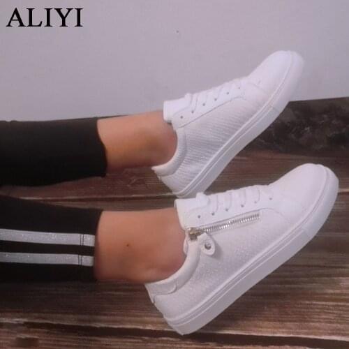 Womens Trendy Sneakers 2021 Spring Autumn Ladies Zipper Lace Up Comfy Casual Shoes 35-42 Big Size Female Walking Sport Flats