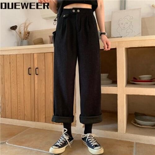 Dueweer Pants Womens Korean Style Loose All-match Corduroy Wide Leg Women Trousers Trendy Harajuku Ulzzang High Waist