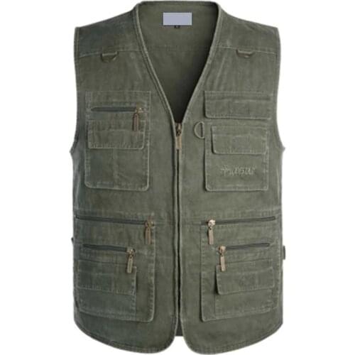 Plus Size Mens Denim Vest Casual Multi-Pocket Loose Jacket Outdoor Fishing Photographing Denim Waistcoat Vest Sleeveless Coat