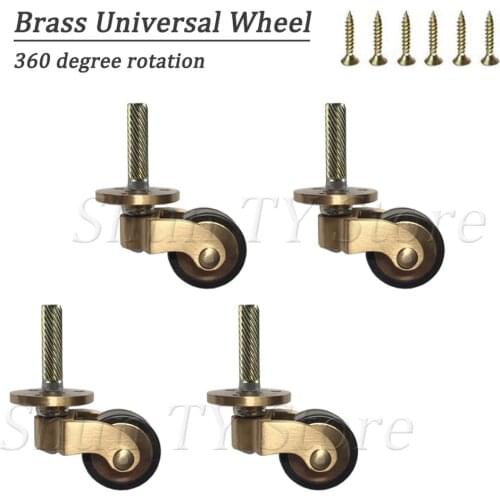 1/2/4/8 Pcs Brass Universal Wheel Silent Reinforce Caster Wheels with Threaded Stem Heavy Duty Furniture Leg Casters
