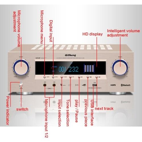 1200W 5.1 Power Amplifier Home High Power Theater Decoding Low Stress Bluetooth Optical Fiber Coaxial APE Lossless AV1609 HiFi