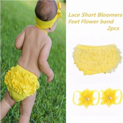 2Pcs/Set Baby Shorts And Feet Flower Band Suits Girl Bloomers Childrens Chiffon Rhinestone
