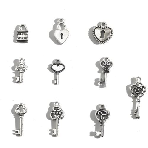 20/30pcs Tibetan Rhodium Key Lock Spacer Beads Pendant Tibetan Retro DIY Bracelet Necklace Pendant Charms Diy Jewelry Making