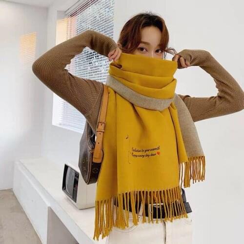2020 Korean autumn and winter cashmere like womens scarf fashion long letter thickened warm shawl with tassel temperament scarf