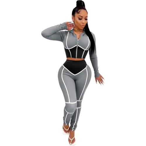 2020 hooded printed Contrast Color Tight tracksuits outfits fitness sexy casual Womens Two-Piece set Sports Suit matching set