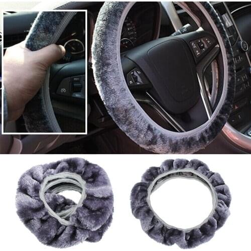 36-38cm Grey Universal Car Auto Soft Plush Warm Steering Wheel Cover For Winter