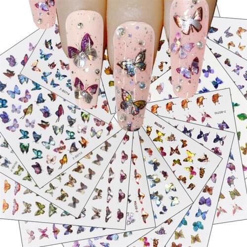 9 Sheets Nail Sticker 3D Waterproof Butterfly Nail Art Decal Manicure Sticker Simulation Colorful Butterfly Nail Sticker for DIY
