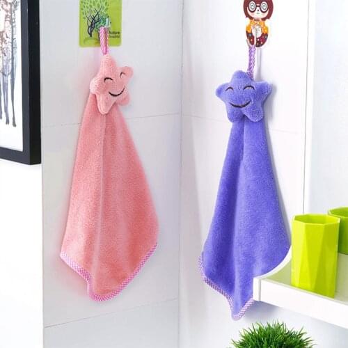 Lint-Free Cloth Coral Velvet Hanging Hand Towels Absorbent Soft Kitchen Cleaning Towel 1Pcs Cute Star Dishcloths