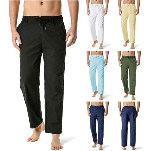 Mens Cotton Linen Loose Casual Lightweight Elastic Waist Pants Yoga Pants Home Pants Joggers Men