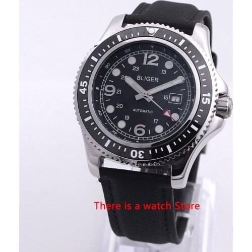 Bliger 44mm Automatic Mechanical Male Watch Luxury Business Luminous Waterproof Clock Leather Strap Calendar Wristwatch Men