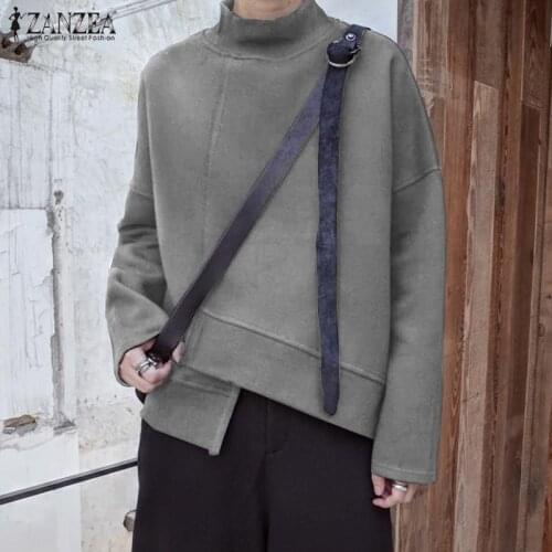 Elegant Solid Sweatshirts Womens Autumn Hoodies 2021 ZANZEA Casual Autumn Long Sleeve Tops Pullovers Female Asymmetrical Tunic