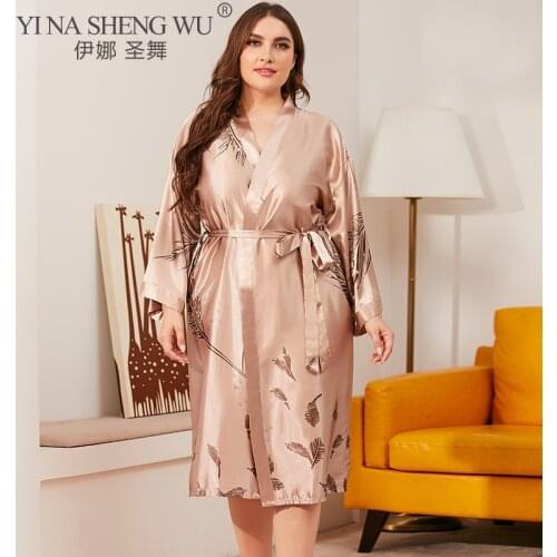 Oversize Hot Selling Large Sexy Charming Nightgown Ladies Fat MM Bathrobe Casual Printed Kimono Bathrobe Morning Robes Home Wear