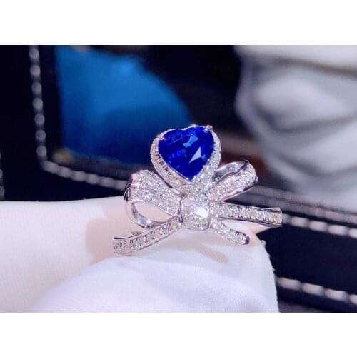 H629 Blue Sapphire Ring 1.05ct Real Pure 18 K Natural Unheat Royal Blue Sapphire Gemstone Diamonds Stone Female Ring