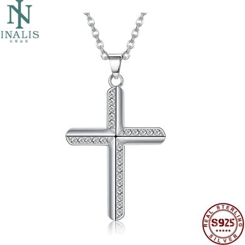 INALIS 925 Sterling Silver Pendant Necklace Fashion Set Diamond Boutique Jewelry Simple Crucifix Necklace Fine Gift Trend 2020