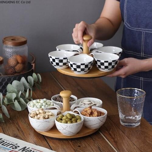 Ceramic Dried Fruit Plate Dessert Bowl Divided Grid Fruit Plate Creative Snack Storage Box Afternoon Tea Dessert Plate Tableware