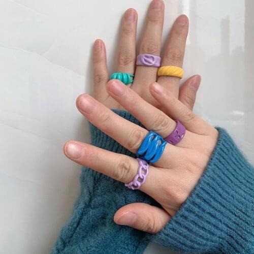 Dvacaman New Cute Punk Hyperbole Rings Hand-Painted Colorful Enamel Solid Color Geometric Irregular Open Rings for Women Jewelry