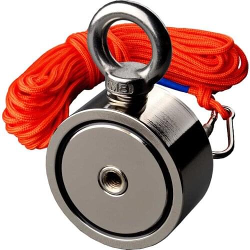 Powerful Neodymium Magnet Double Side Search Magnet with Ring Strong Salvage Fishing Magnetic Material Base 0-150kg*2 holder