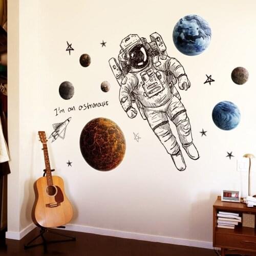 Astronaut Exploring The Space Wall Stickers For Classroom Kids Room Decoration Solar System Nursery Wall Mural Art Home Decals