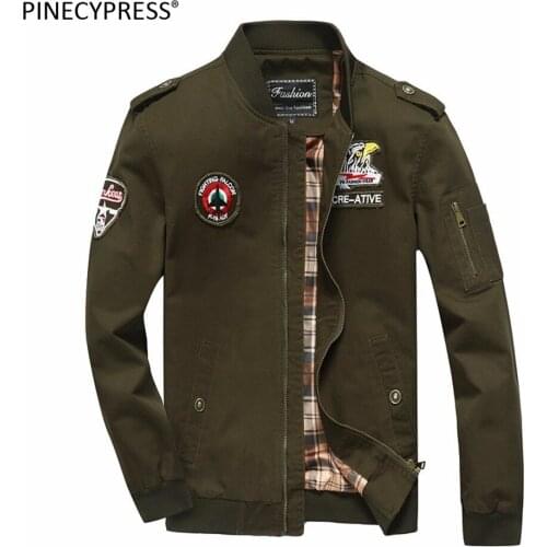 100% Cotton Man Flight Jacket Ziper Fashon Plaid Lining Soldier Air Force Pilot Bomber Aviator Military Army Green Men Jackets