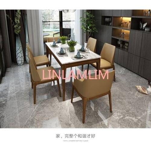 Stainless steel Dining Room Set Home Furniture minimalist modern marble dining table and 6 chairs mesa de jantar muebles comedor