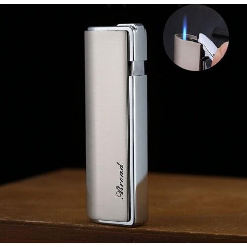 Inflatable Windproof Straight Firepower Fierce Blue Flame Long Strip Portable Ultra-Thin Plating Metal Gas Lighter