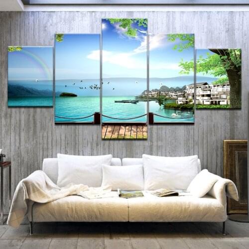 Wall Art Canvas Painting Home Decor 5 Pieces Island Resort Scenery Pictures Modular HD Prints Poster For Living Room Framework