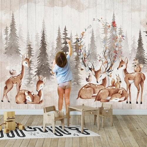 Custom Any Size Mural Wallpaper 3D Hand Painted Forest Vintage Elk Wall Painting Kids Bedroom Background Wall Papel De Parede