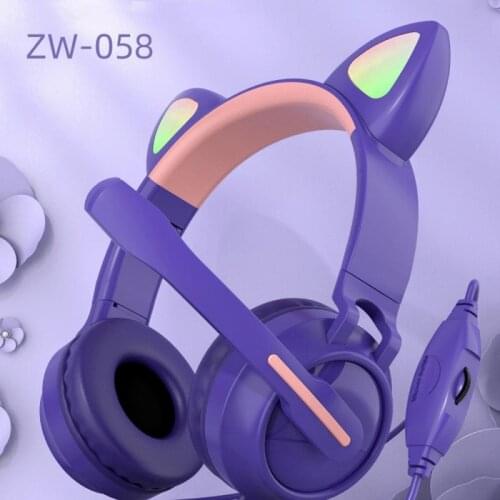 Cat Ears Earphones Wired Noise Cancelling Headphones Music Stereo Headphone With Microphone Children Daughter Earpieces Headset